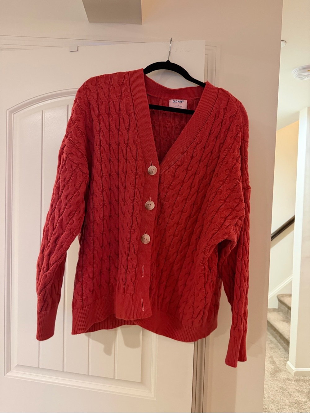 Old Navy Red Cable Knit Button-Up Cardigan
